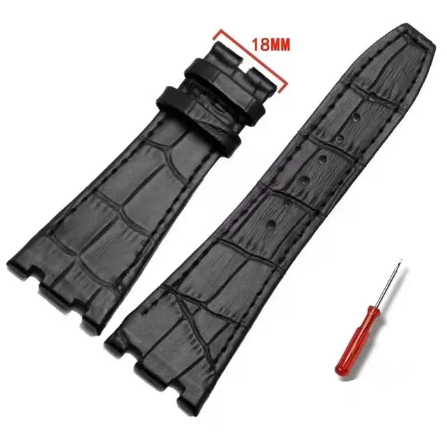 Black Crocodile Style Leather Strap for AP – High-Quality Butterfly Clasp