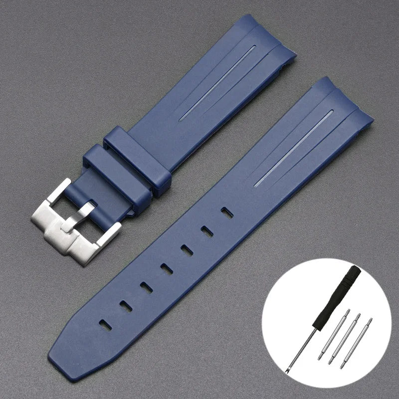 High Quality Curved End Rubber Strap for Moonswatch - With Coloured Line