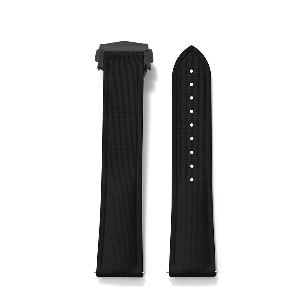 Black Premium Grade Soft FKM Rubber Watch Strap