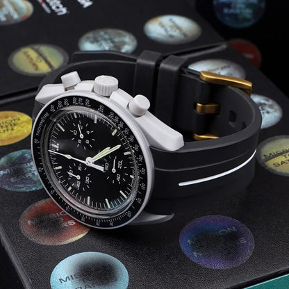 High Quality Curved End Rubber Strap for Moonswatch - With Coloured Line