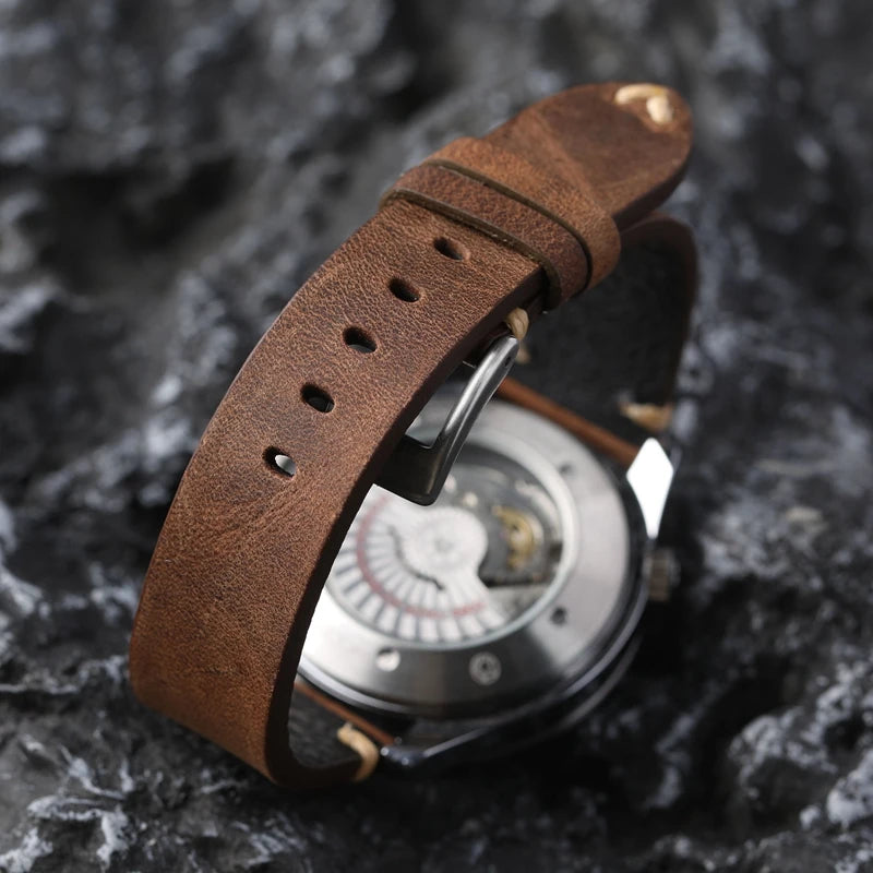 Luxury Brown Leather Watch Strap – Handmade – 18mm–22mm