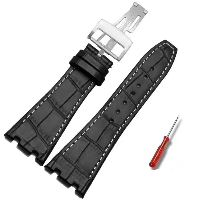 Black Crocodile Style Leather Strap for AP – High-Quality Butterfly Clasp