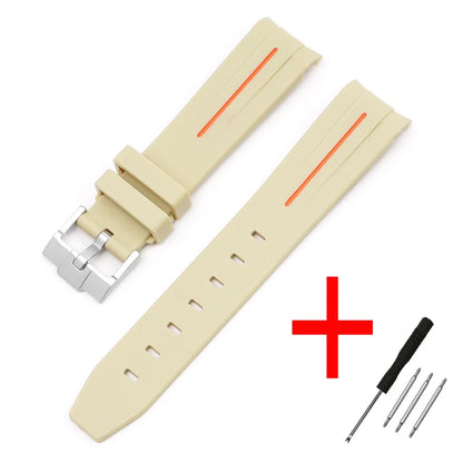 High Quality Curved End Rubber Strap for Moonswatch - With Coloured Line