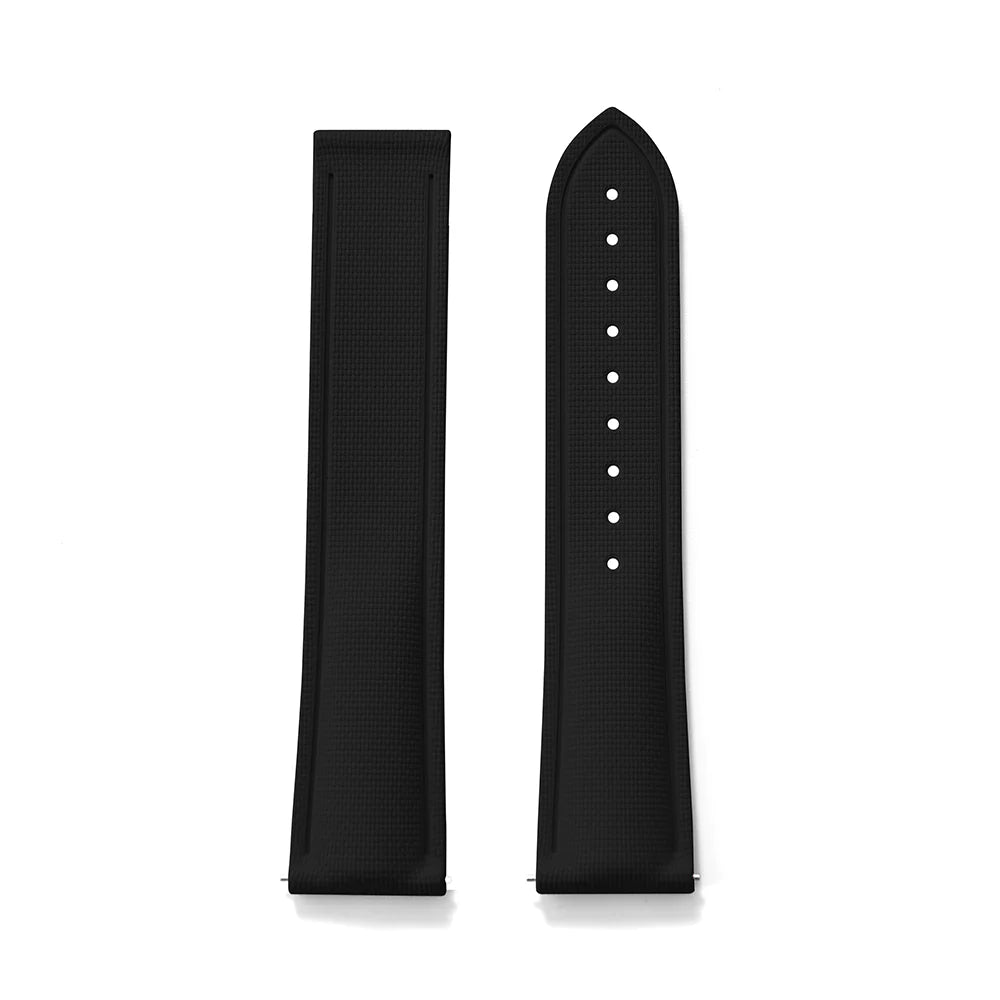 Black Premium Grade Soft FKM Rubber Watch Strap