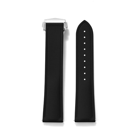 Black Premium Grade Soft FKM Rubber Watch Strap