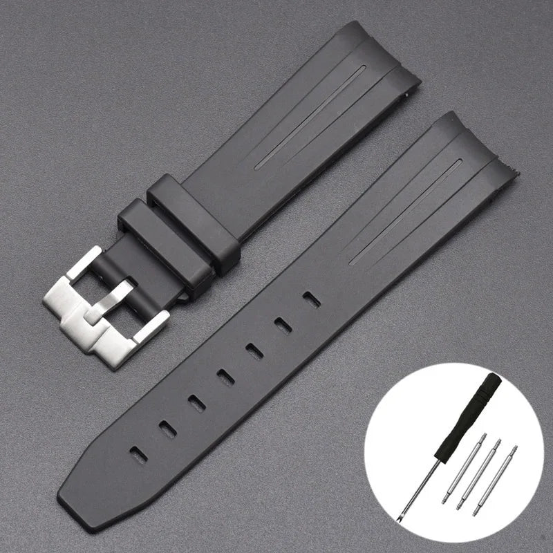 High Quality Curved End Rubber Strap for Moonswatch - With Coloured Line