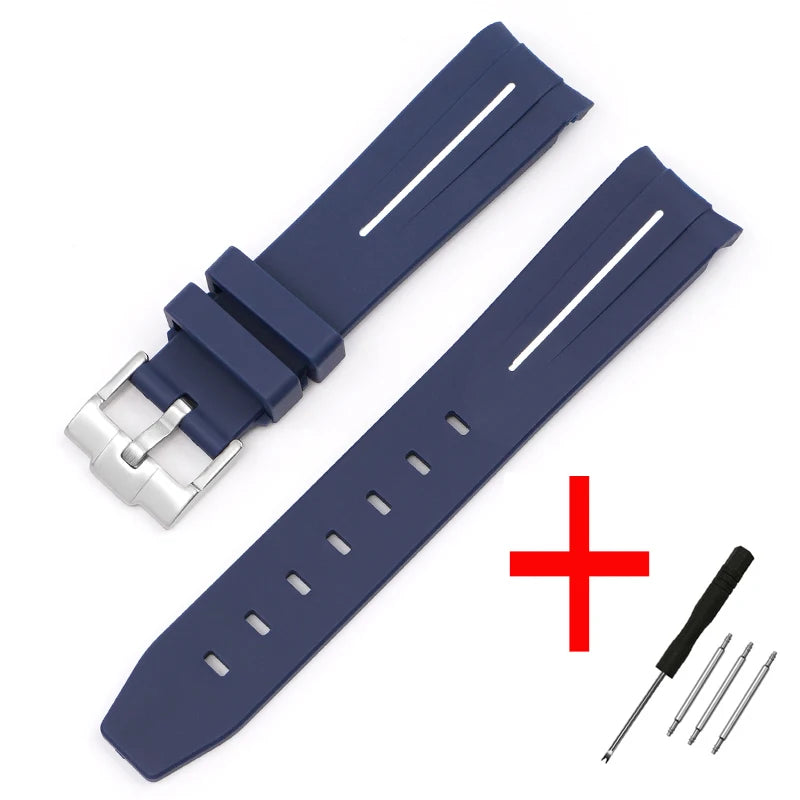 High Quality Curved End Rubber Strap for Moonswatch - With Coloured Line