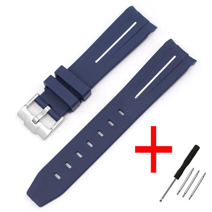 High Quality Curved End Rubber Strap for Moonswatch - With Coloured Line