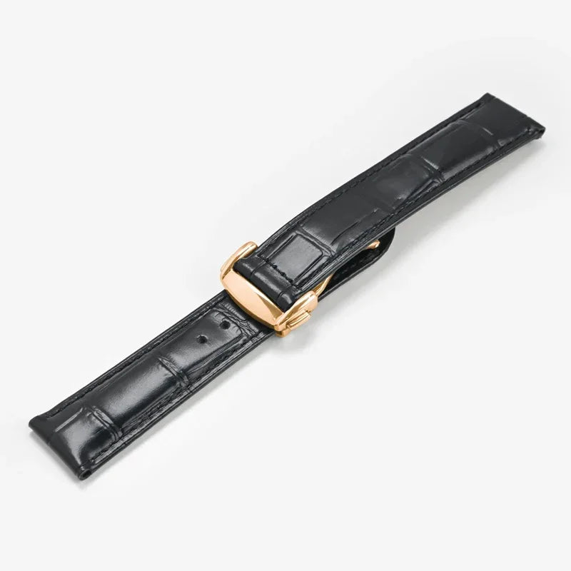Genuine Leather Strap for Omega Seamaster & Speedmaster Black – Folding Buckle