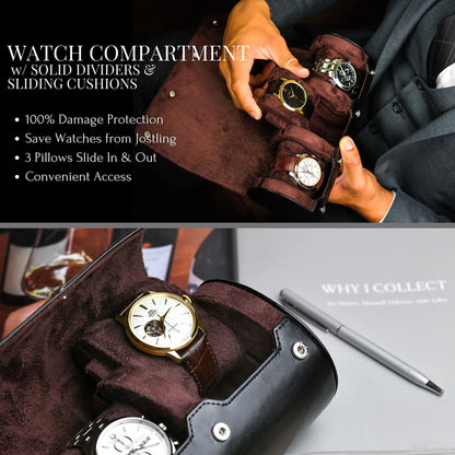 Luxury Leather Watch Travel & Storage Box 3-6 Slot – Brown – High Quality