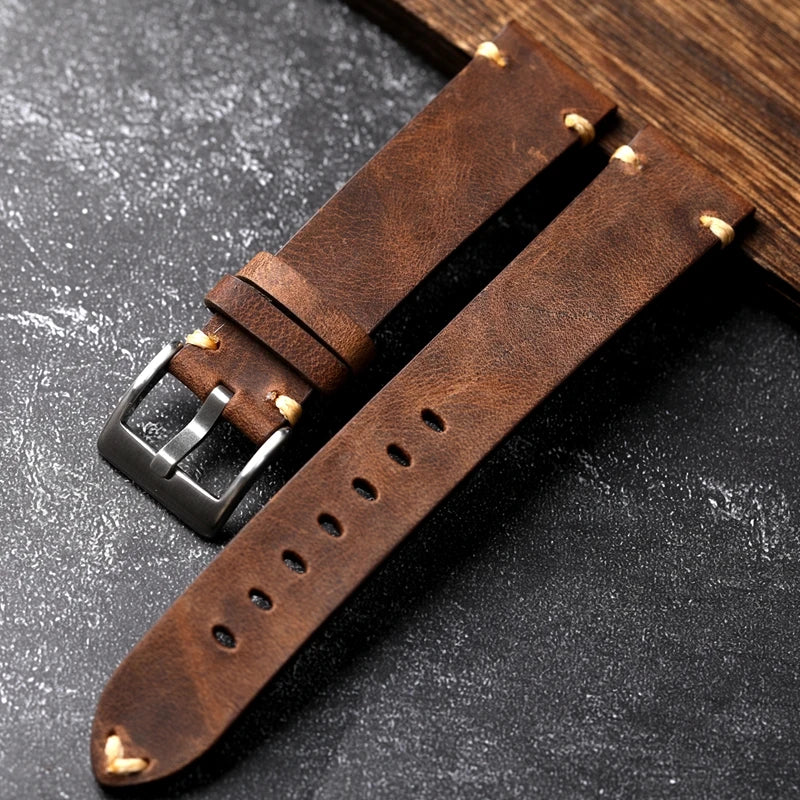 Luxury Brown Leather Watch Strap – Handmade – 18mm–22mm