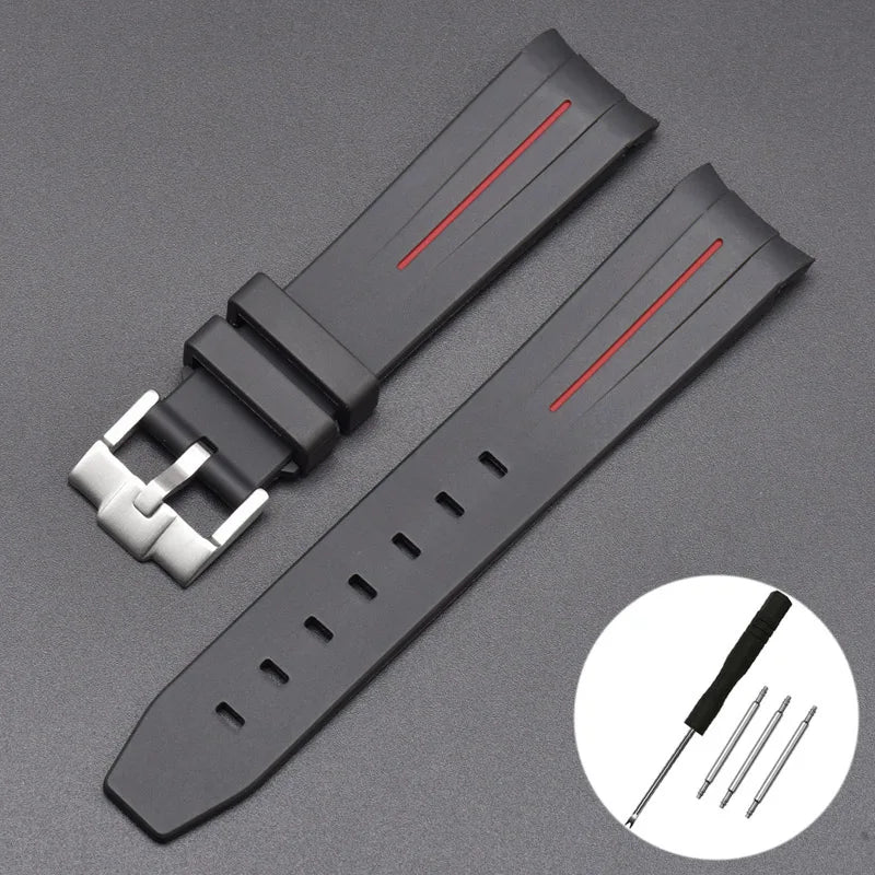 High Quality Curved End Rubber Strap for Moonswatch - With Coloured Line
