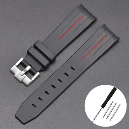 High Quality Curved End Rubber Strap for Moonswatch - With Coloured Line