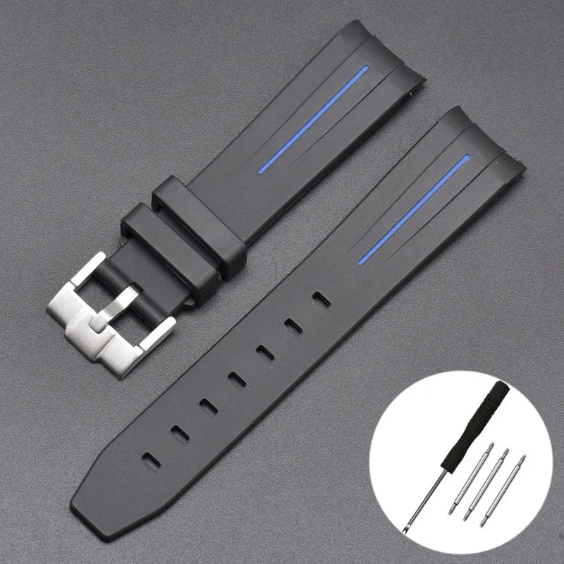 High Quality Curved End Rubber Strap for Moonswatch - With Coloured Line