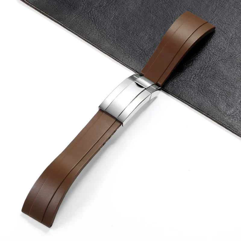 Oysterflex Style Strap for Rolex - High Quality Butterfly Clasp - Brown with Clasp