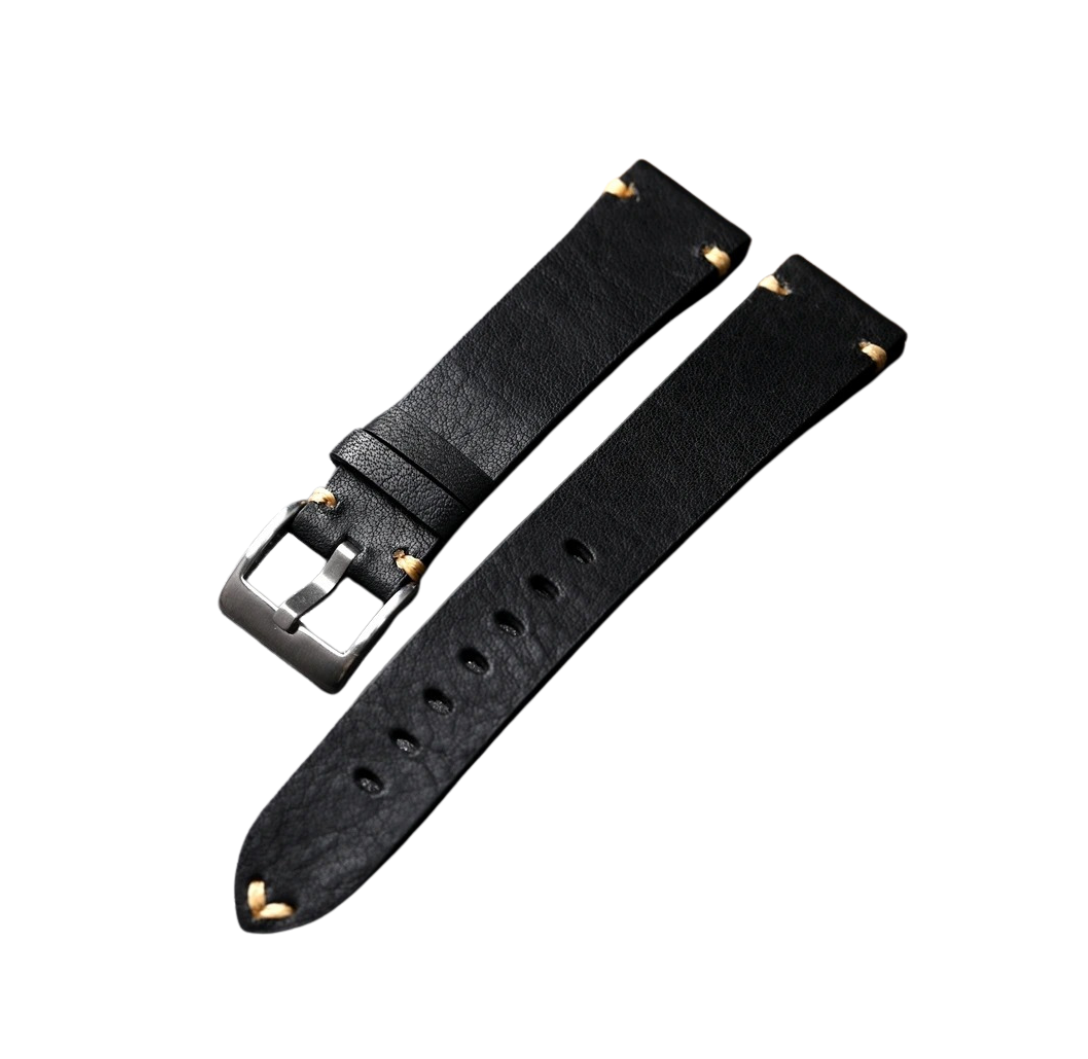 Handmade Luxury Genuine Leather Watch Strap - 18mm-22mm - Black Leather
