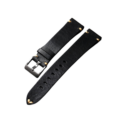 Handmade Luxury Genuine Leather Watch Strap - 18mm-22mm - Black Leather