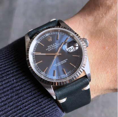 Handmade Luxury Genuine Leather Watch Strap - 18mm-22mm - Black Leather