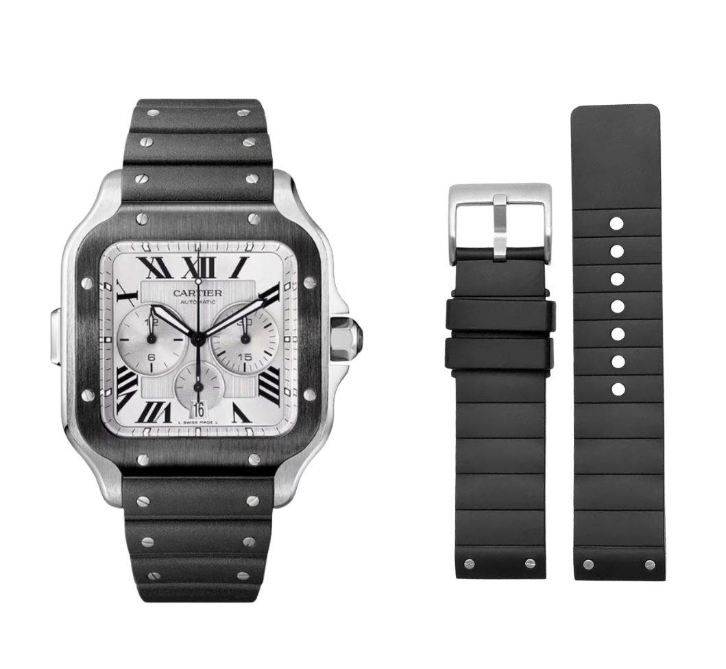 Black Rubber Strap for Cartier Santos – Silver Universal Clasp