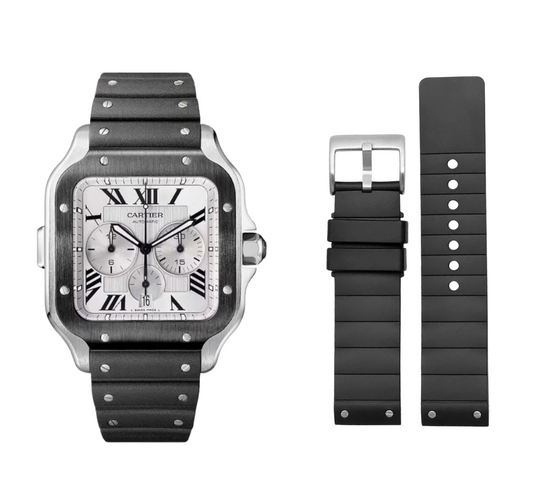 Black Rubber Strap for Cartier Santos – Silver Universal Clasp