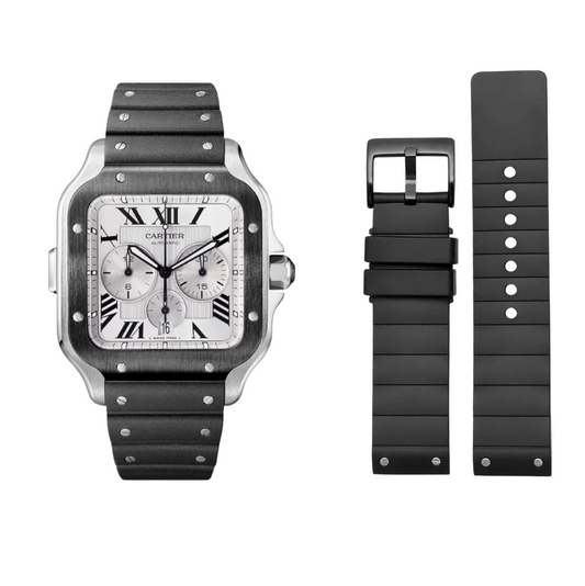 Black Rubber Strap for Cartier Santos – Black Universal Clasp