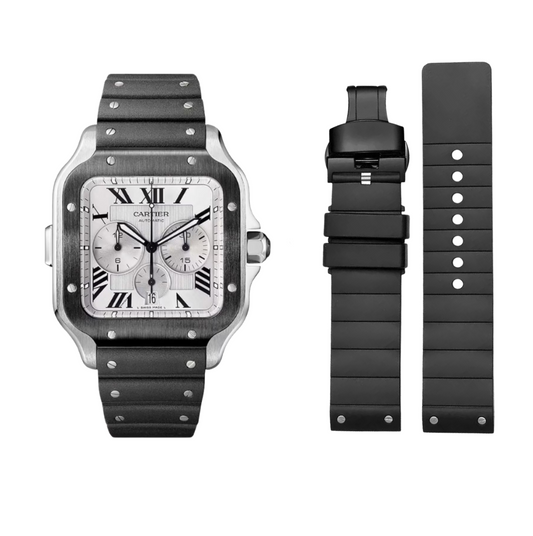 Black Rubber Strap for Cartier Santos – Black Butterfly Clasp