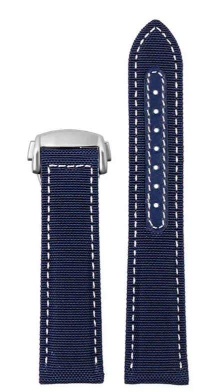 Woven Nylon Canvas Strap for Omega Seamaster & Aqua Terra – Blue & White