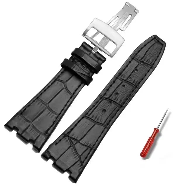 Black Crocodile Style Leather Strap for AP – High-Quality Butterfly Clasp