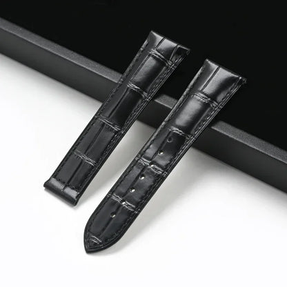 Genuine Leather Strap for Omega Seamaster & Speedmaster Black – Folding Buckle