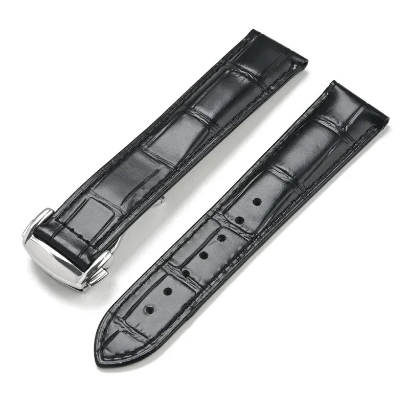 Genuine Leather Strap for Omega Seamaster & Speedmaster Black – Folding Buckle