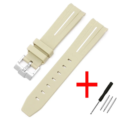 High Quality Curved End Rubber Strap for Moonswatch - With Coloured Line