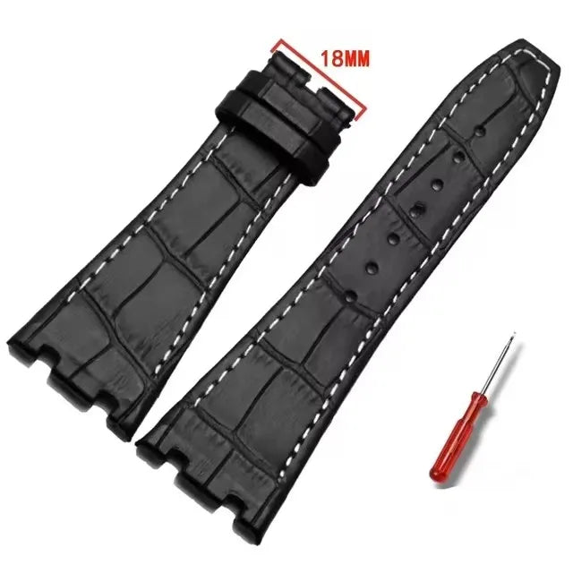 Black Crocodile Style Leather Strap for AP – High-Quality Butterfly Clasp