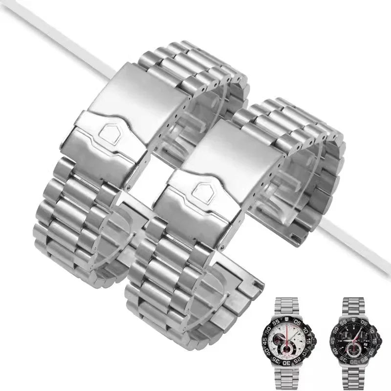 Solid Stainless Steel Watchband For TAG heuer F1 Watch Strap Flat End Push Button Deployment buckle Men's Bracelet 20mm 22mm
