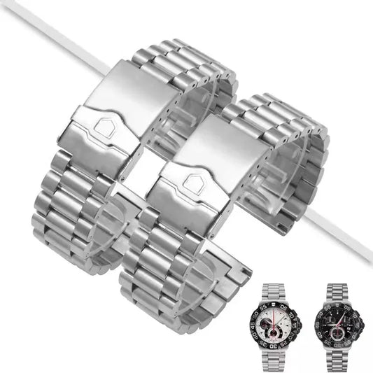 Solid Stainless Steel Watchband For TAG heuer F1 Watch Strap Flat End Push Button Deployment buckle Men's Bracelet 20mm 22mm