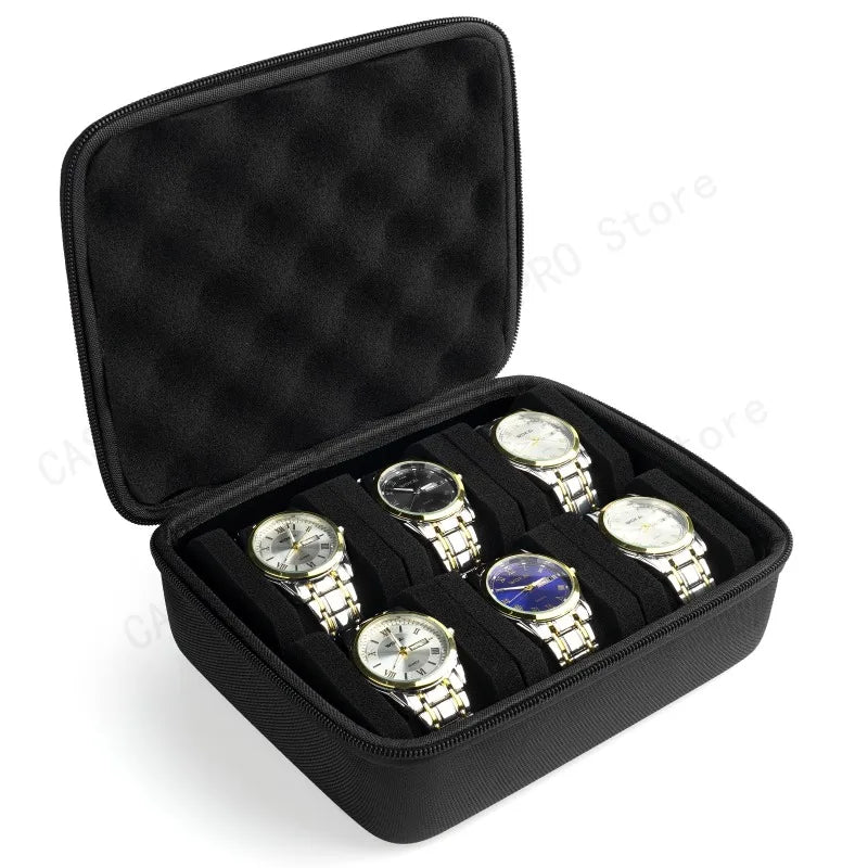 6 Slot Hard Shell Watch Travel & Storage Box – High Quality Durable Nylon