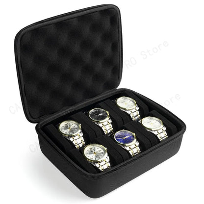 6 Slot Hard Shell Watch Travel & Storage Box – High Quality Durable Nylon