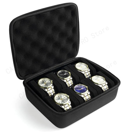 6 Slot Hard Shell Watch Travel & Storage Box – High Quality Durable Nylon
