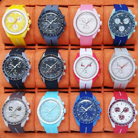 High Quality Curved End Rubber Strap for Moonswatch - With Coloured Line