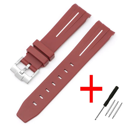 High Quality Curved End Rubber Strap for Moonswatch - With Coloured Line