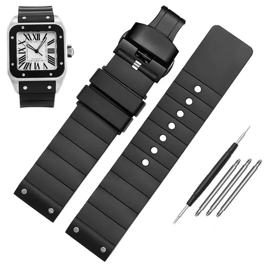 Black Rubber Strap for Cartier Santos – Black Butterfly Clasp