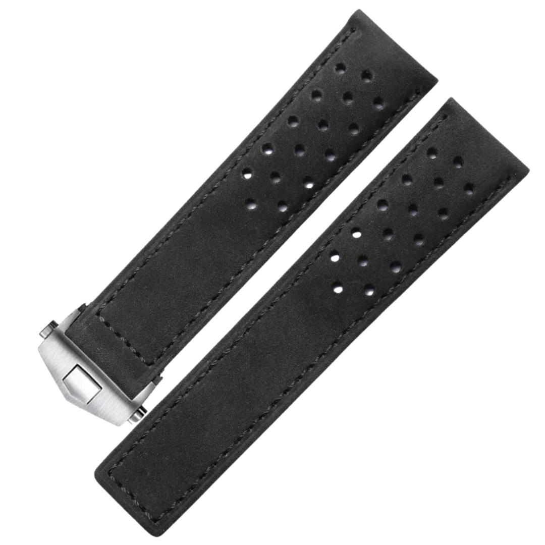 Black Cowhide Leather Strap For Tag Heuer