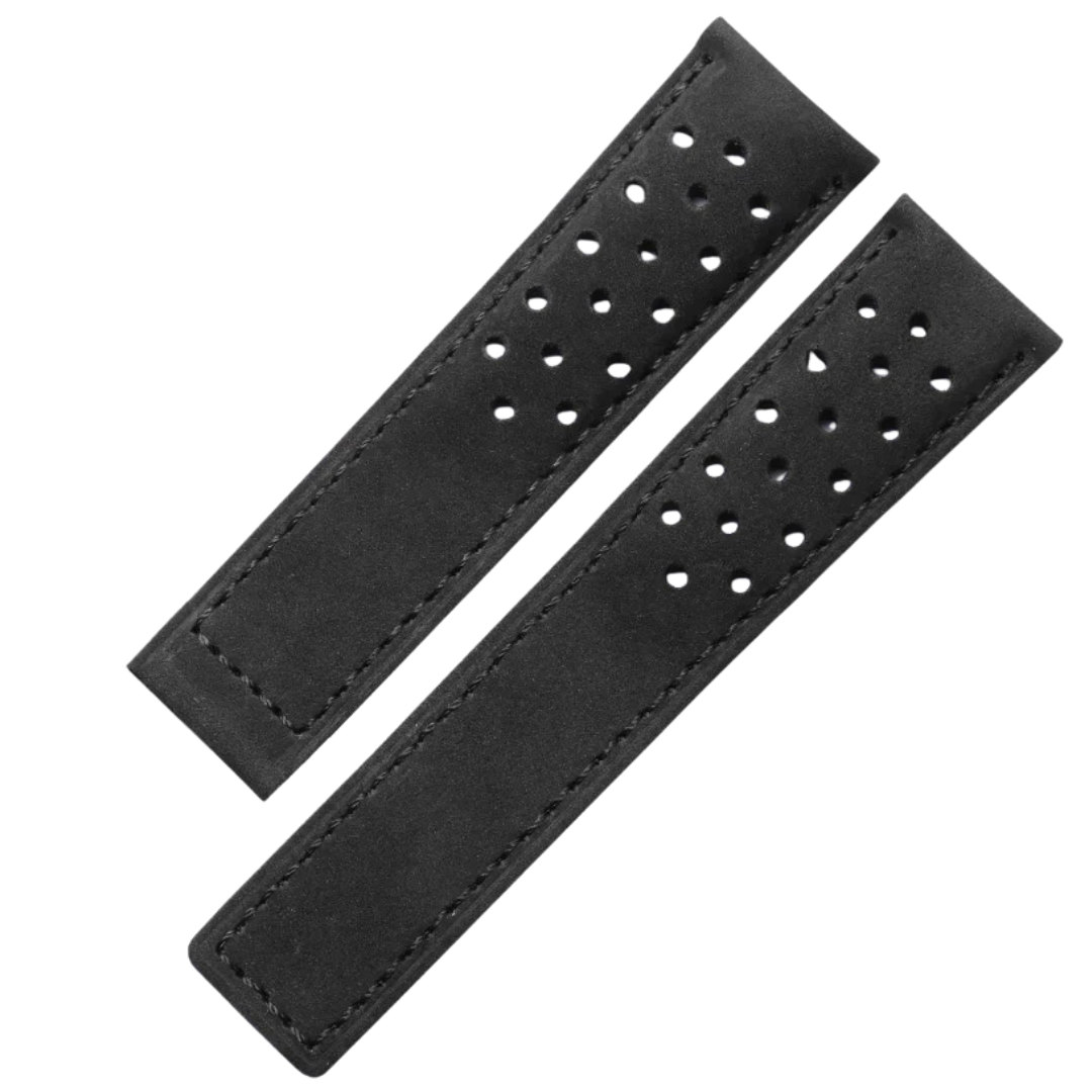 Black Cowhide Leather Strap For Tag Heuer