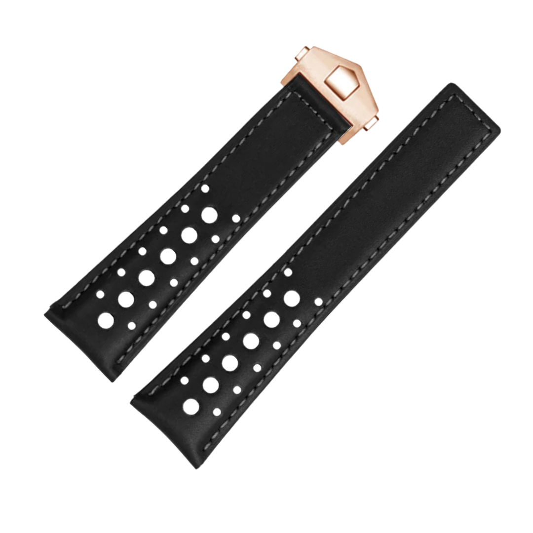 22mm Genuine Leather Strap for TAG Heuer Monaco – Folding Buckle – Men’s Watchband
