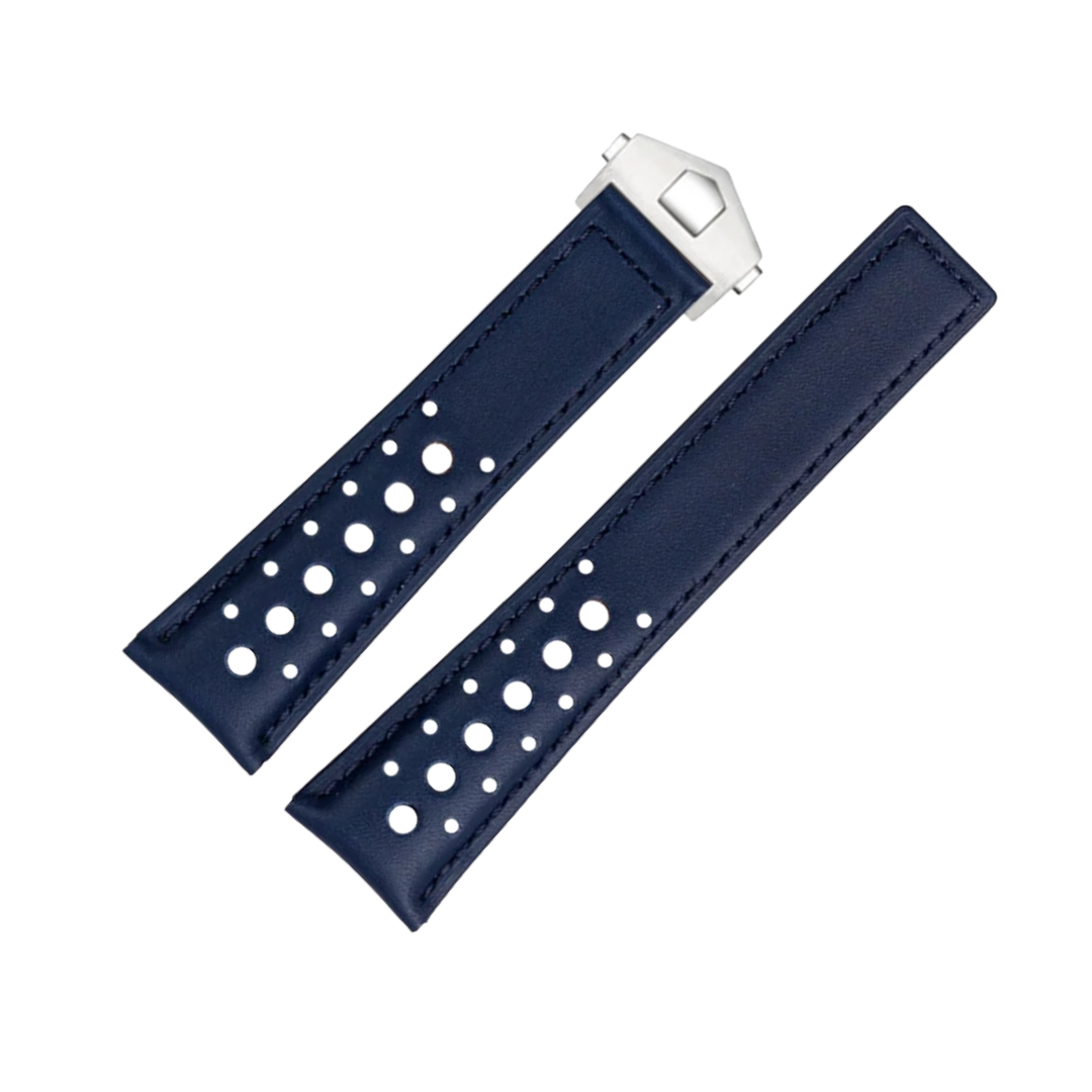 22mm Genuine Leather Strap for TAG Heuer Monaco – Folding Buckle – Men’s Watchband