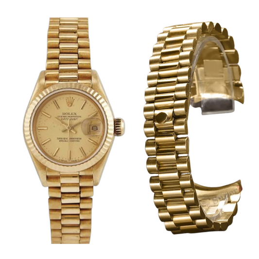 Presidential Style Strap for Rolex - High Quality Butterfly Clasp - Yellow Gold