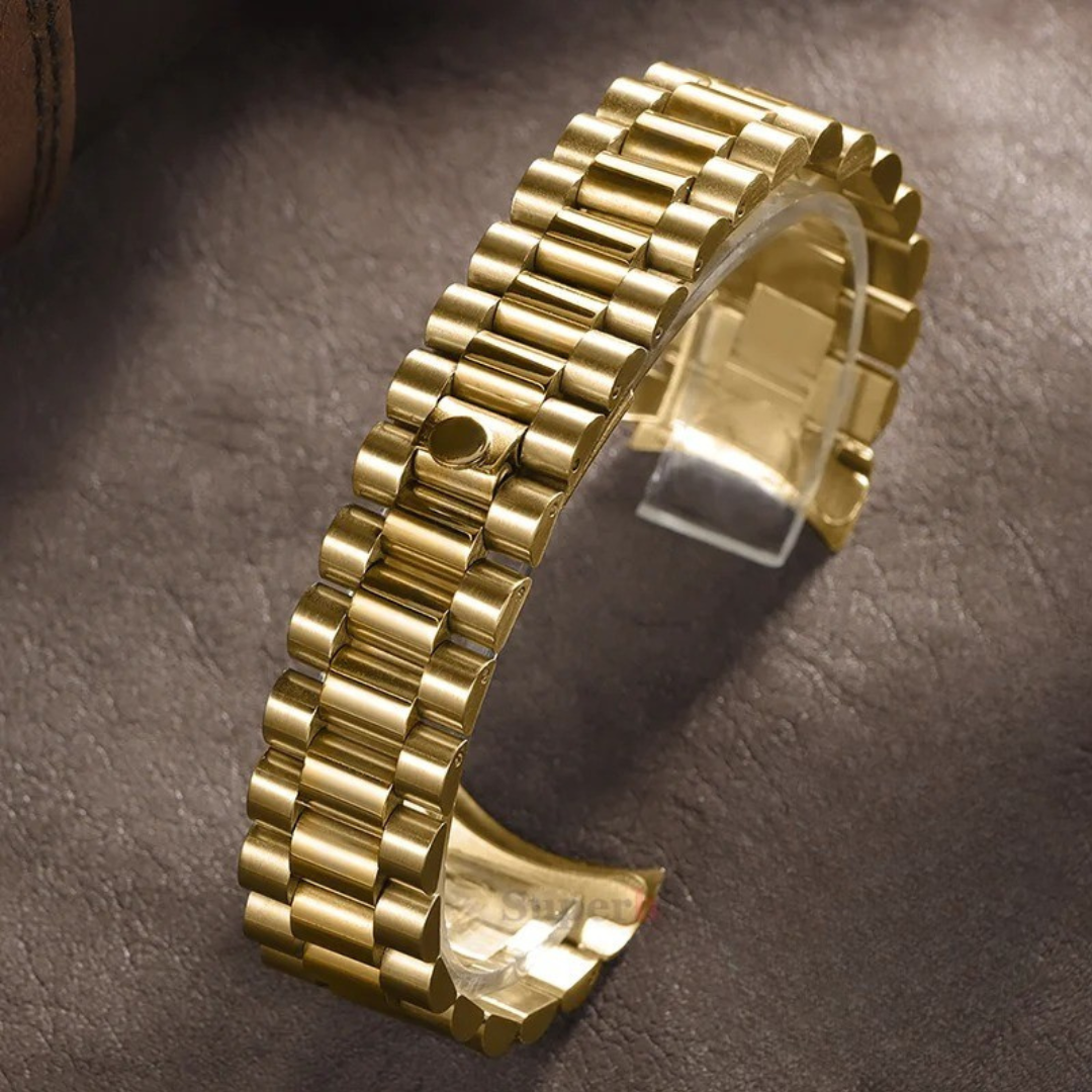 Presidential Style Strap for Rolex - High Quality Butterfly Clasp - Yellow Gold