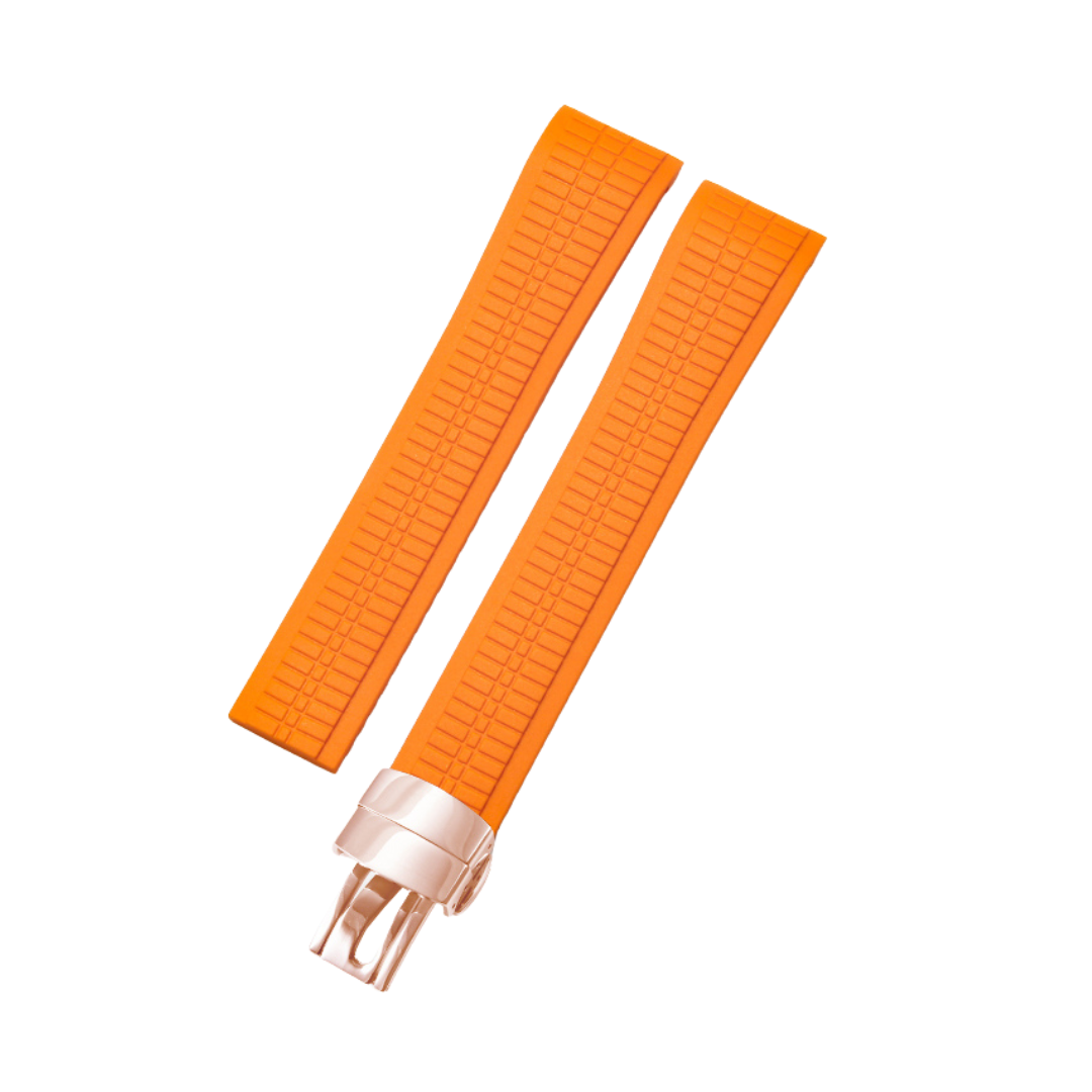 Orange Luxury Rubber Strap for Patek Philippe Aquanaut – Butterfly Clasp