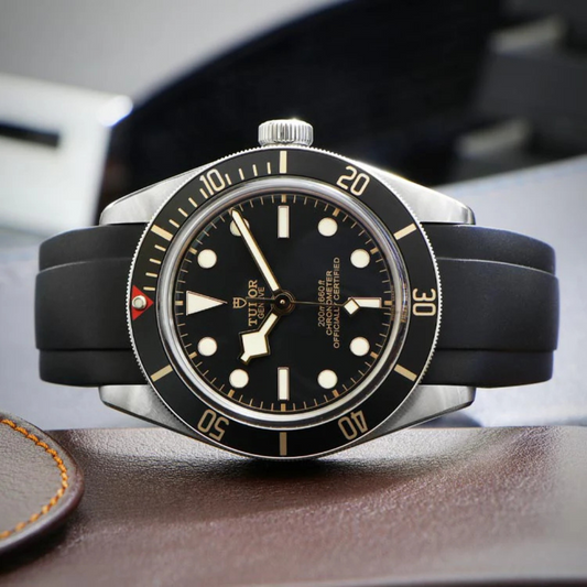 22mm Red Rubber Strap for Tudor Black - Butterfly Clasp