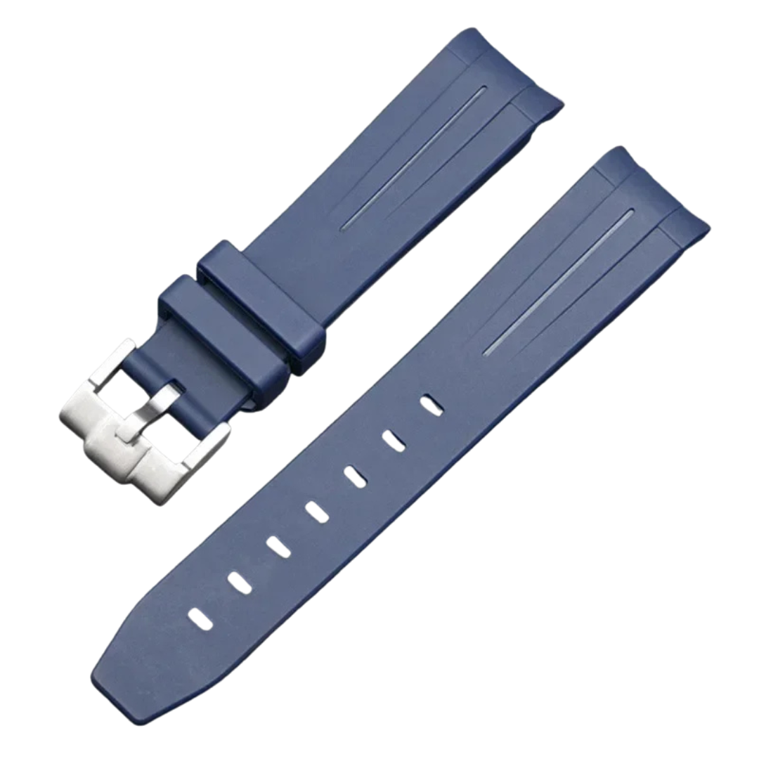 Blue High Quality Curved End Rubber Strap for Moonswatch - With Coloured Line