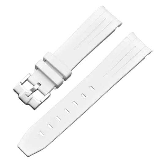White High Quality Curved End Rubber Strap for Moonswatch - With Coloured Line